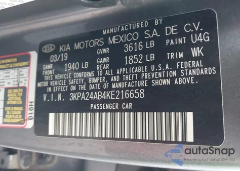 2019 Kia Rio S from USA, damaged, VIN 3KPA24AB4KE216658